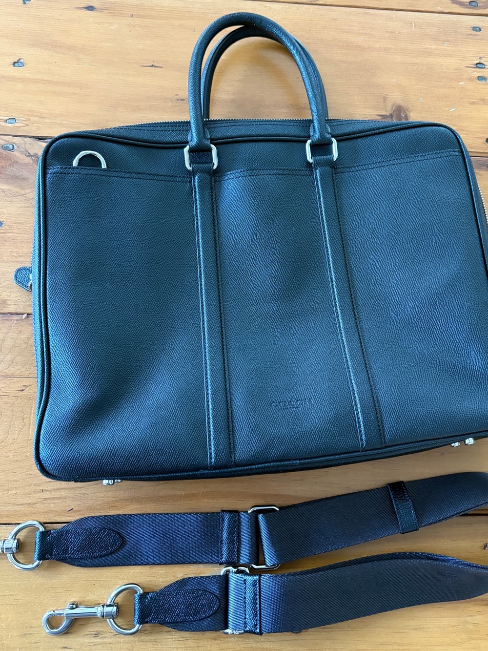 Coach Black Textured Black Leather Laptop Crossbody